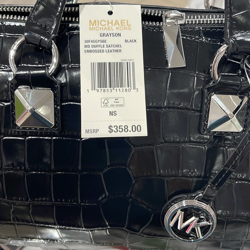 Michael Kors Grayson Medium Crocodile Embossed Leather Satchel
Black 
NWT - Picture 8 of 16